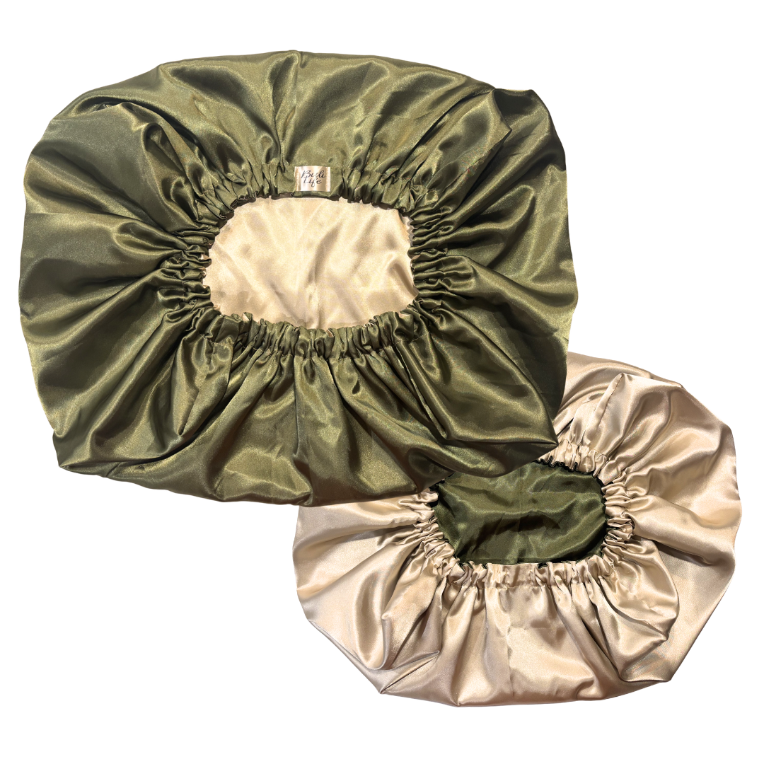Olive & Beige Reversible Pillow Bonnet