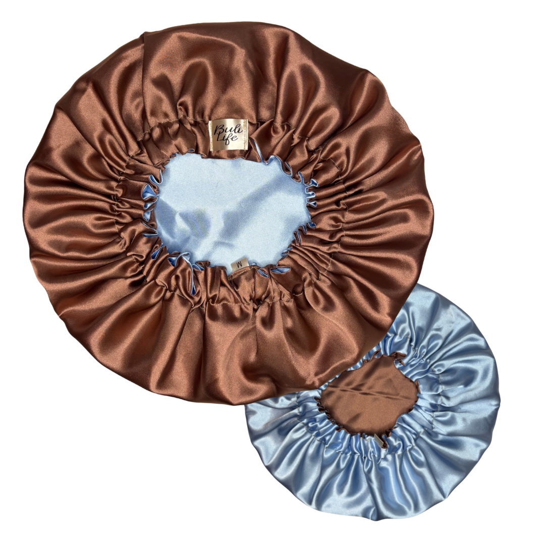 Mocha & Baby Blue Reversible Bonnet