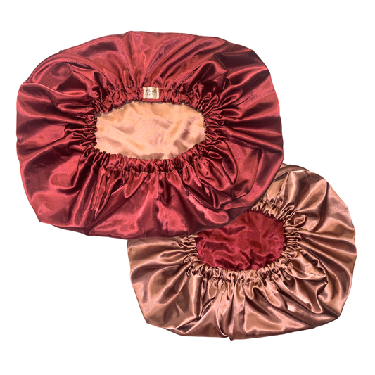 Burgundy & Mocha Reversible Pillow Bonnet