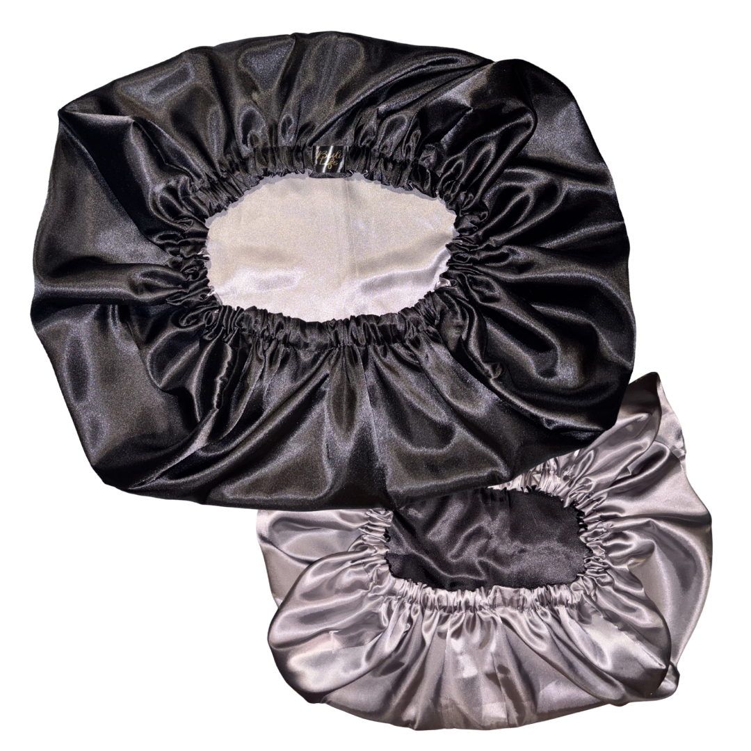 Black & Silver Reversible Pillow Bonnet