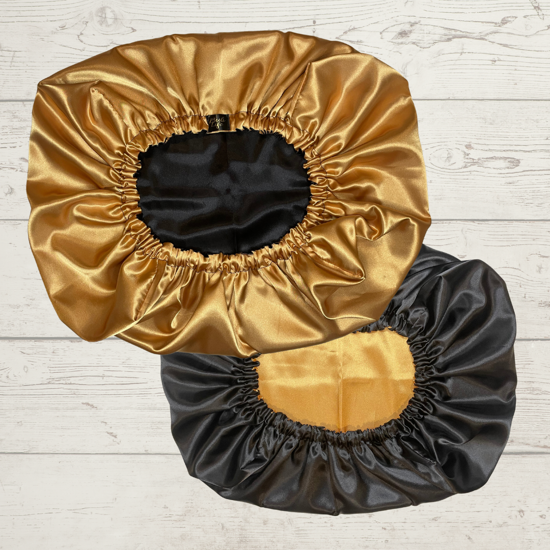 Gold & Black Reversible Pillow Bonnet