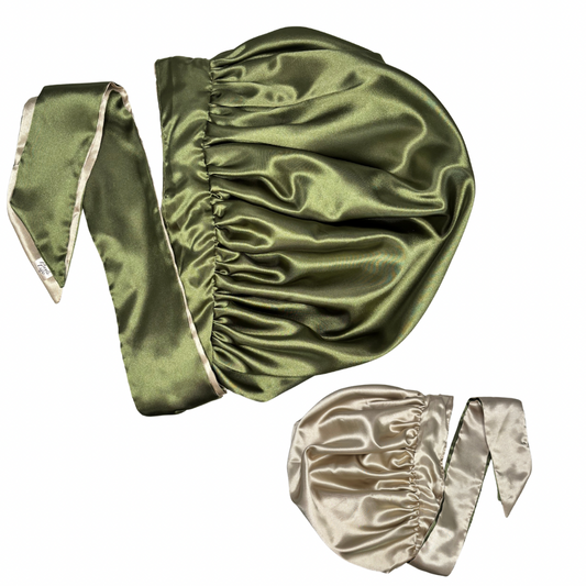 Olive Green & Beige Tie Bonnet