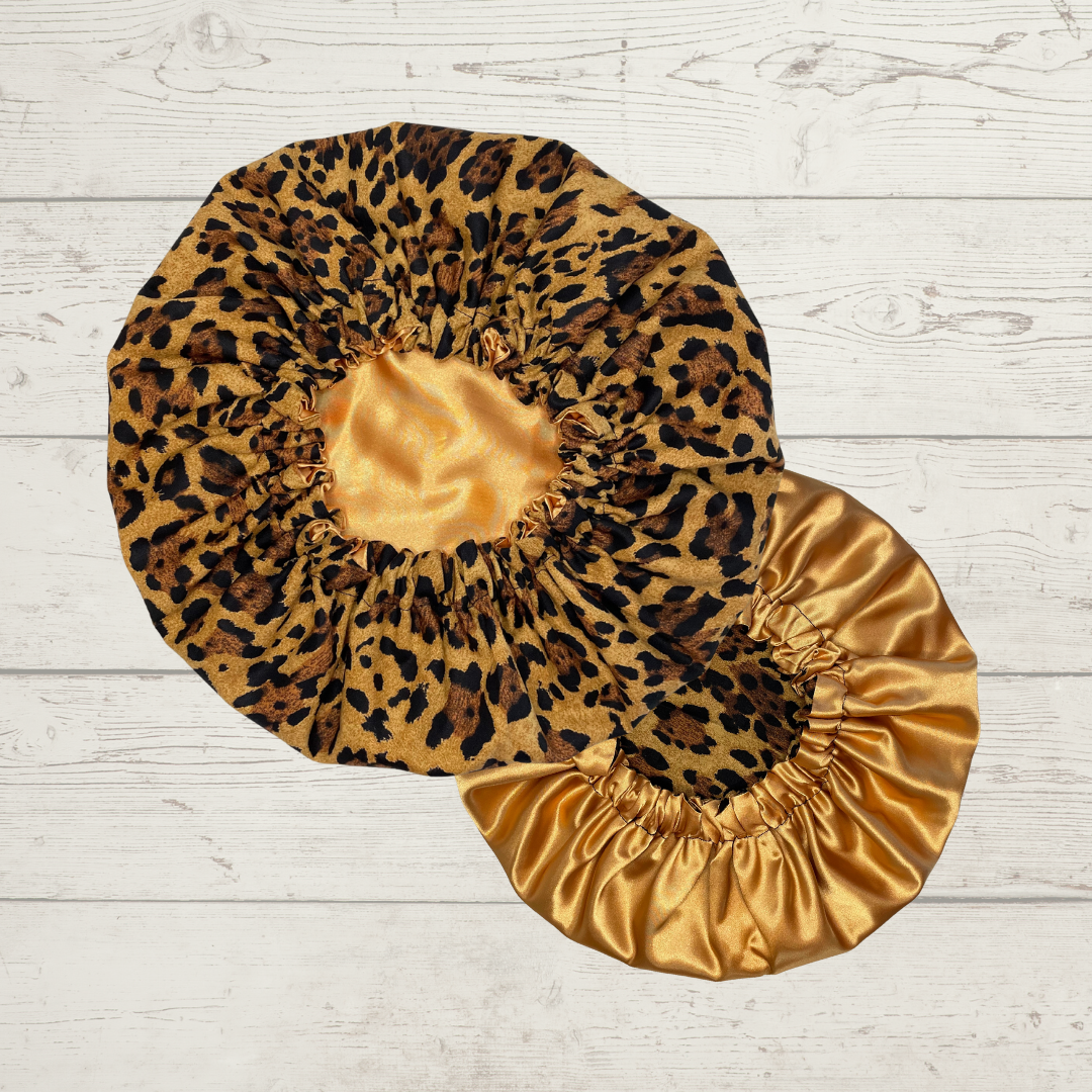 Leopard Print Satin Lined Bonnet