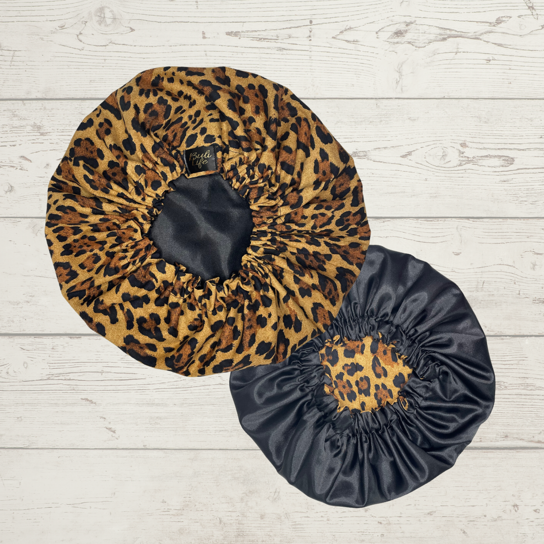 Leopard Print Satin Lined Bonnet