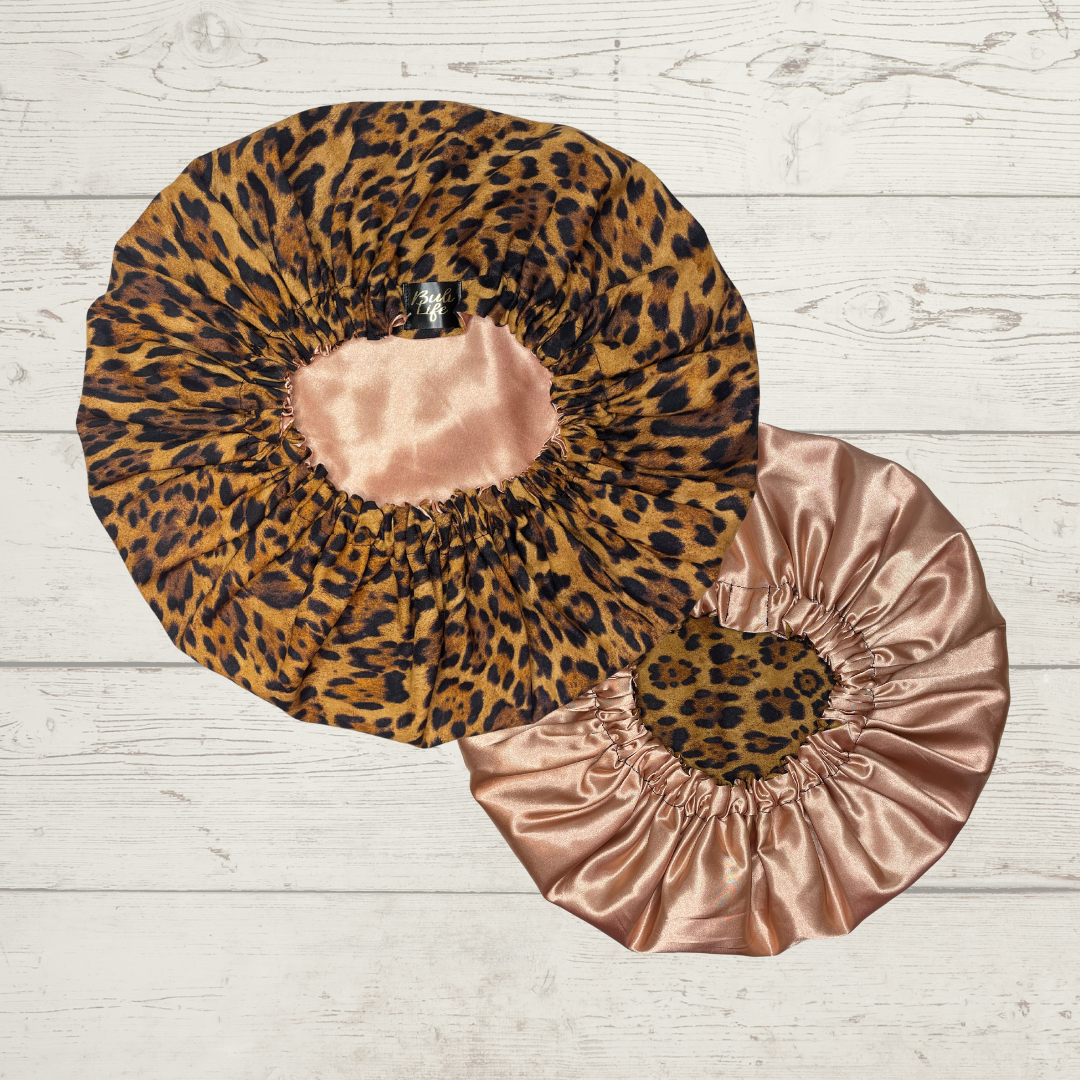 Leopard Print Satin Lined Bonnet