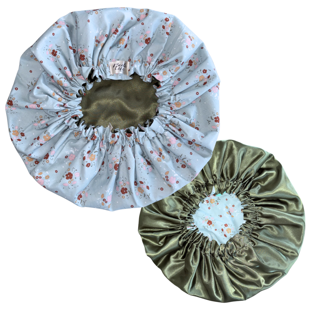 Blue Florals Satin Lined Bonnet