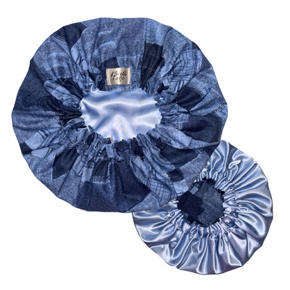 Patchy Blue Satin Lined Bonnet