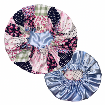 Patchy Pink Satin Lined Bonnet