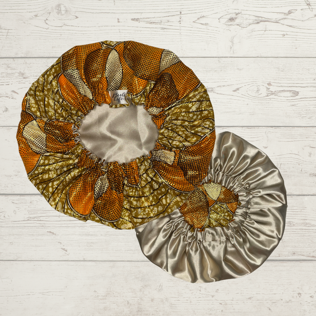 Orange Kente Satin Lined Patterned bonnet