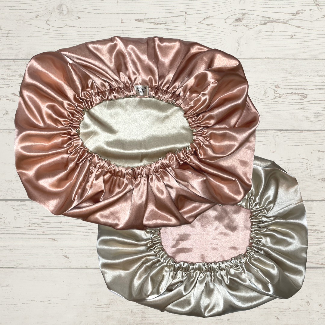 Rose Gold & Beige Reversible Pillow Bonnet