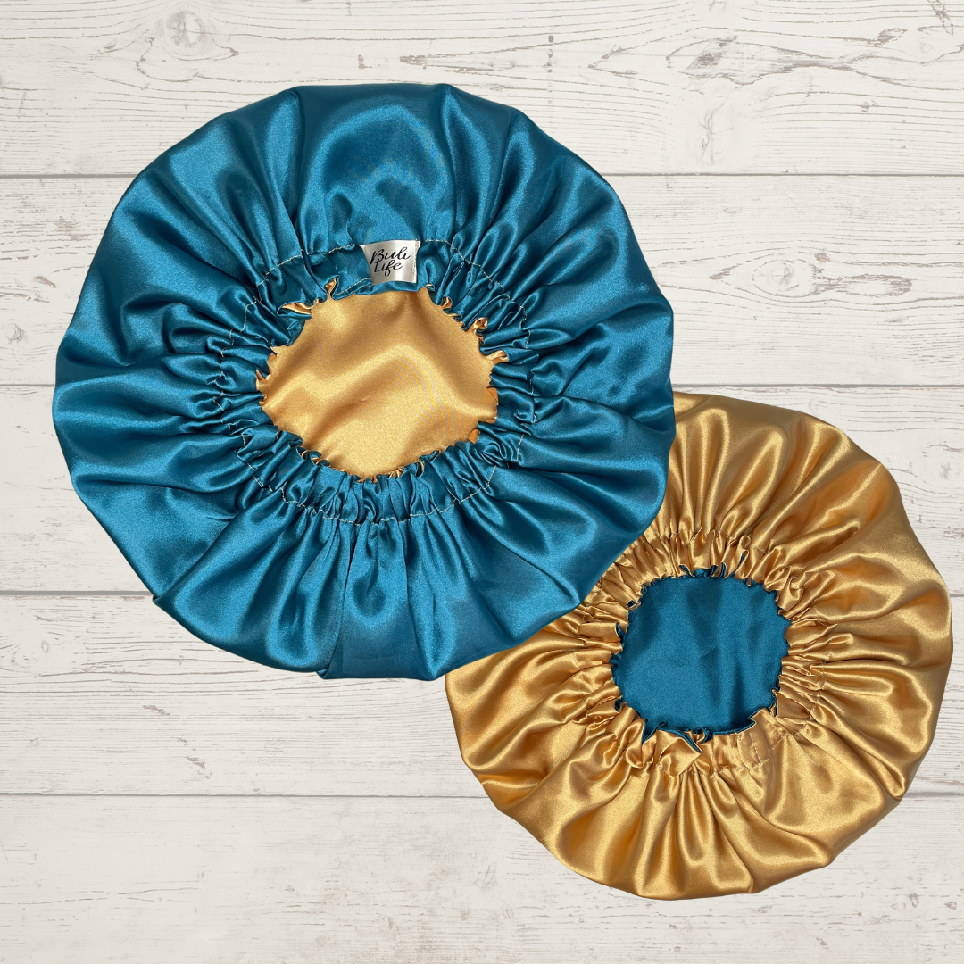 Teal & Gold Reversible Bonnet