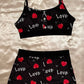 Black Love Bra & Shorts Sleep Set
