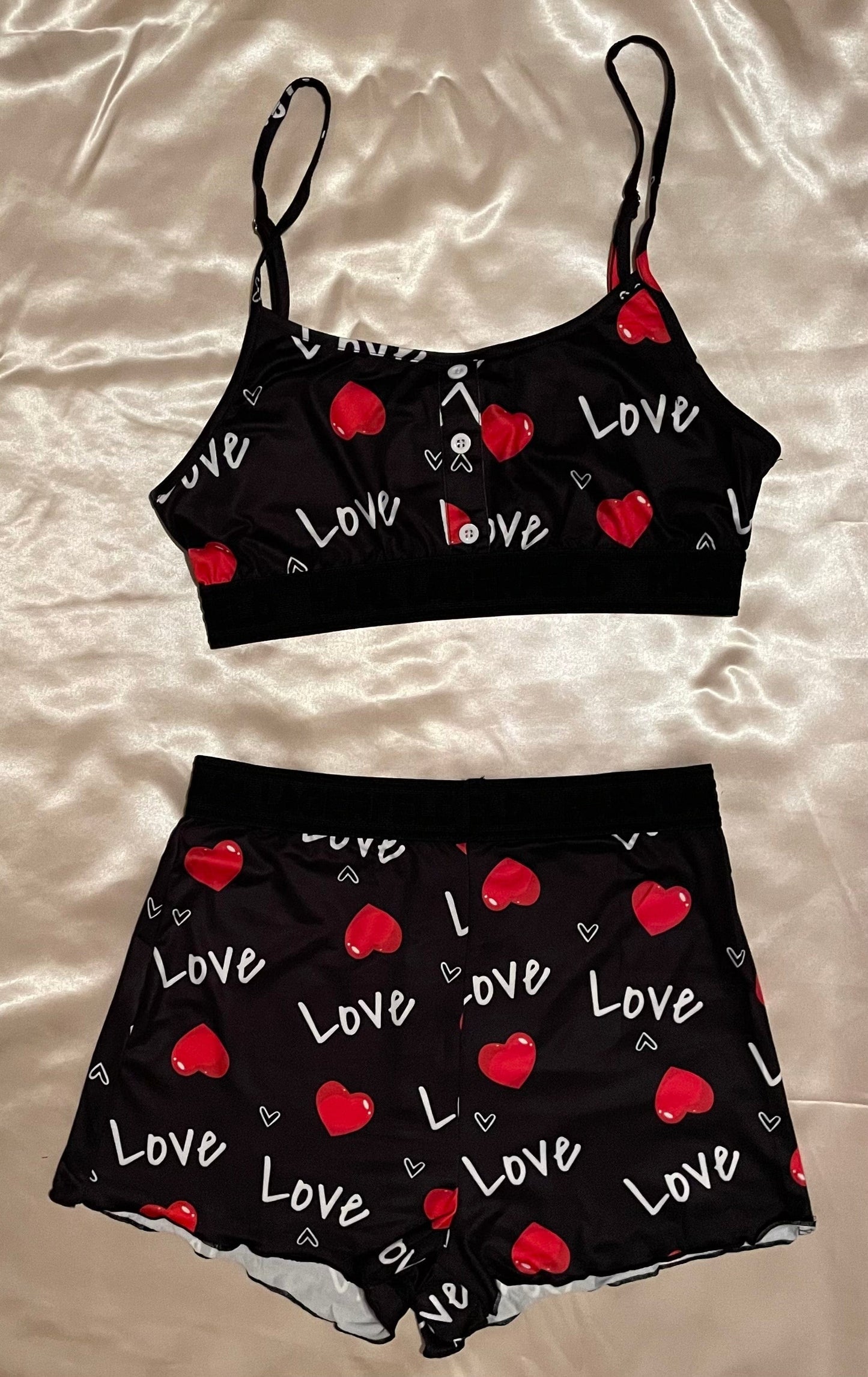 Black Love Bra & Shorts Sleep Set