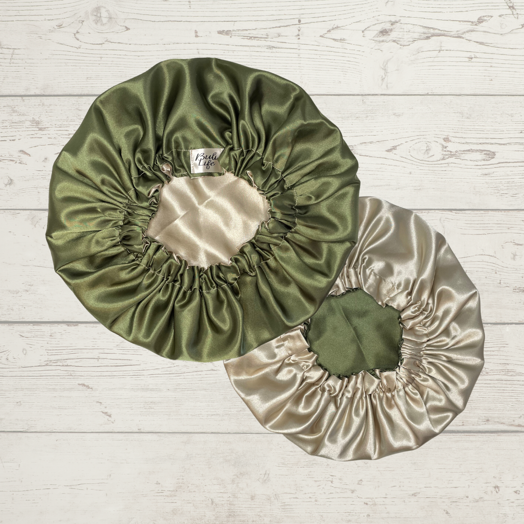 Olive Green & Beige Reversible Bonnet